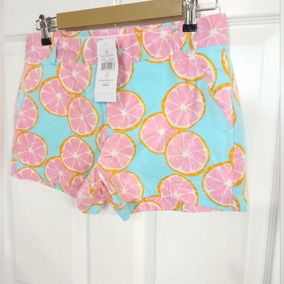 Lauren James Pants - Lauren James Main Squeeze Citrus Print Poplin Shorts Resortwear Beach Vacation